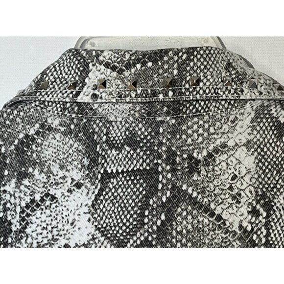 ZARA Snake Print Raw Hem Studded Rhinestones Denim Jean Oversize Jacket - Picture 8 of 12